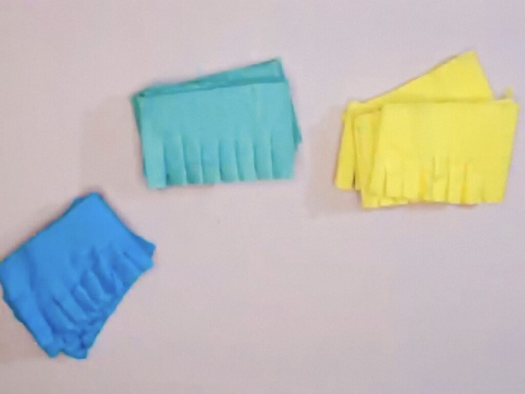 Blue yellow and green crepe paper.